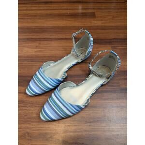 a.n.a A New Approach Striped Ankle Strap D'Orsay Flats- Size 8.5- Green Blue